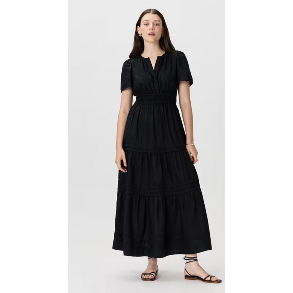 Quince 100% European Linen Tiered Maxi Dress Black Size XS